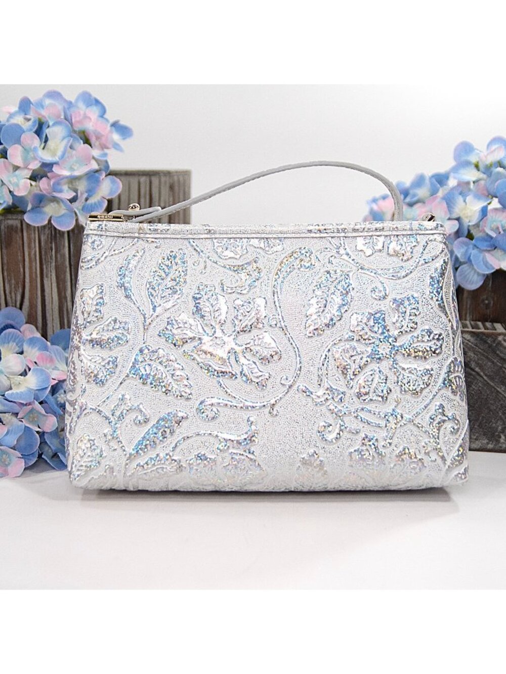 Brahmin Chrome Estonia Silver Iridescent Leather Lorelei Shoulder Bag NWT